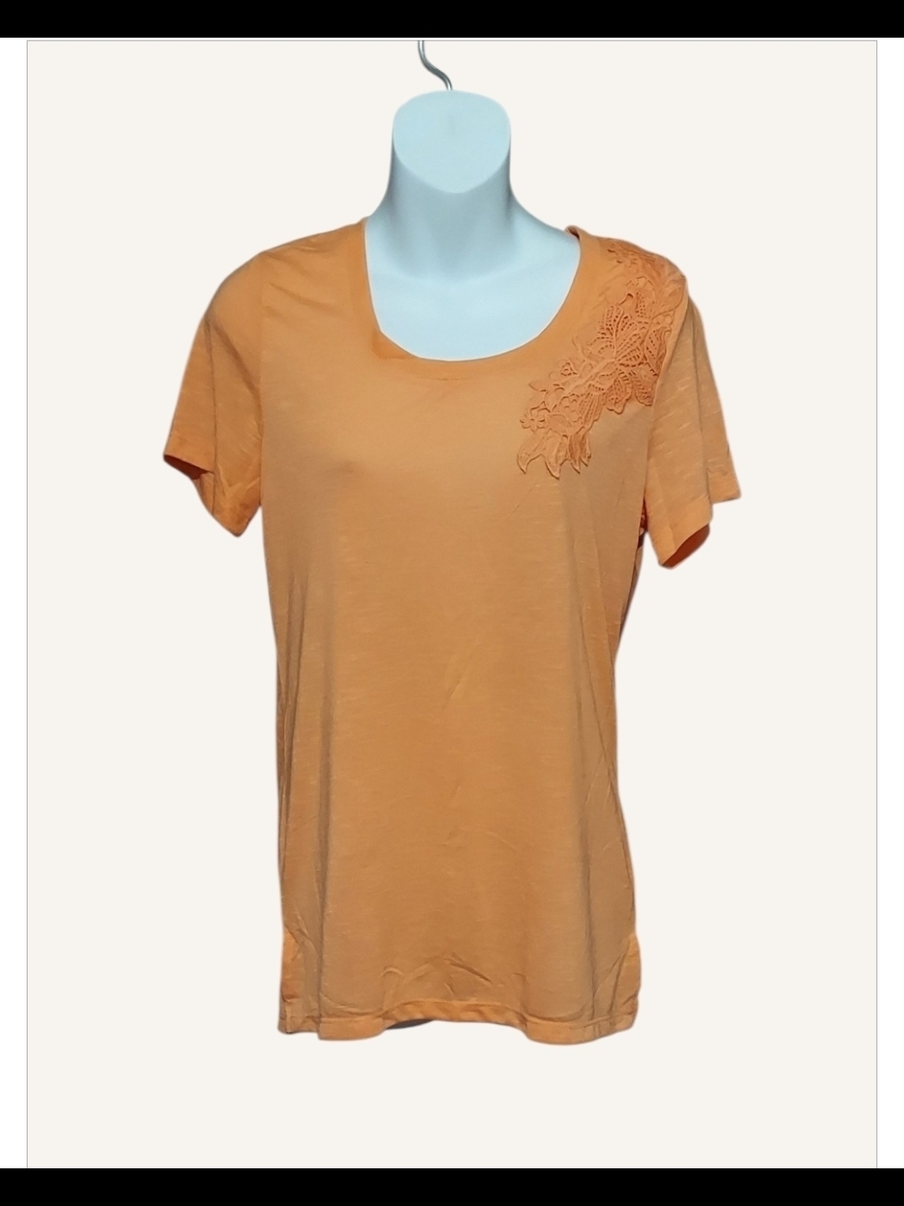 NWT Karen Brooks Scoop Neck Tee with Shoulder Lace Detail - Pink Sherbert SM
